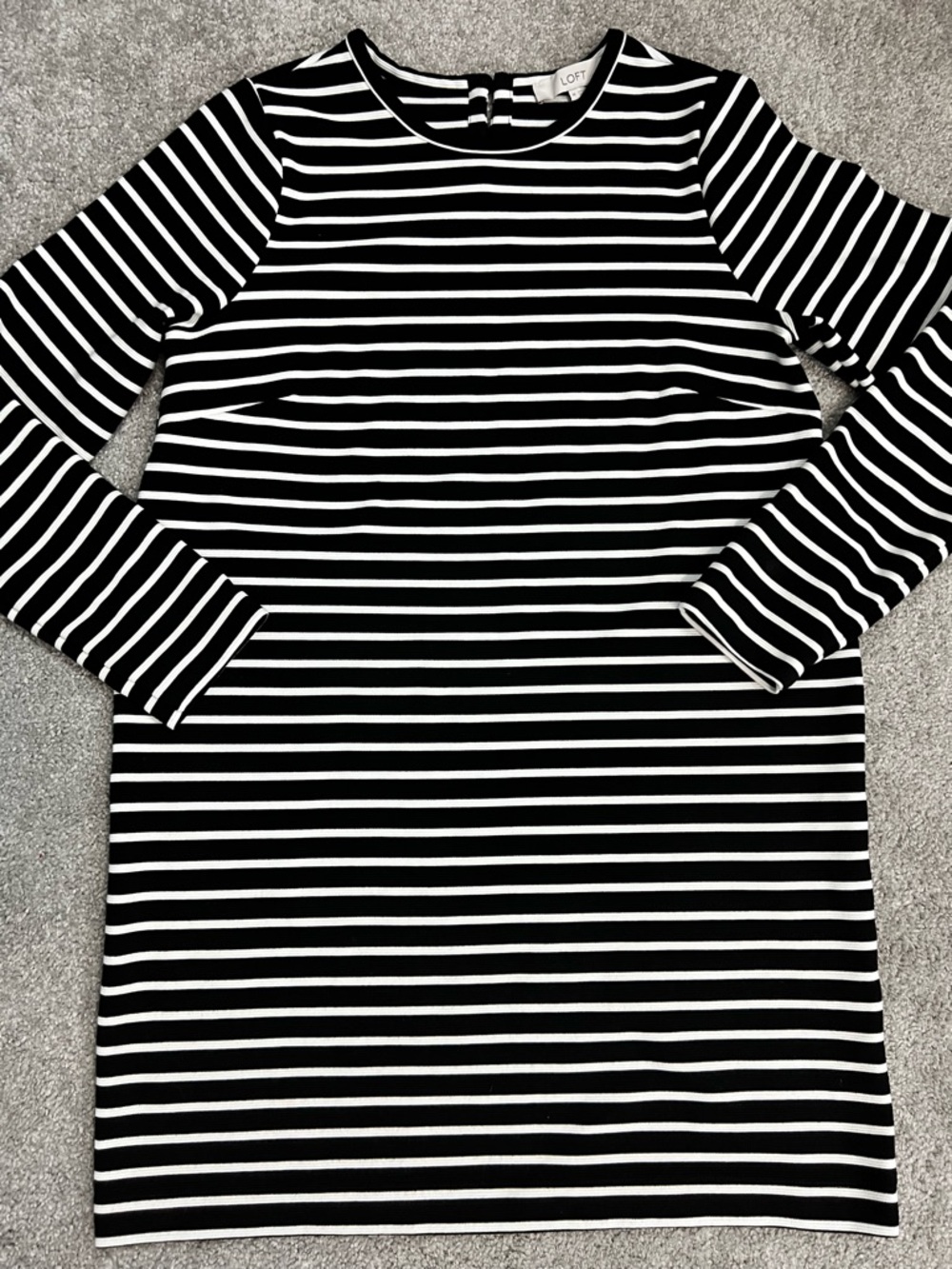 LOFT Striped Black White Crew Neck Long Sleeve Sz M Classic Relaxed Dress #E - Picture 10 of 10